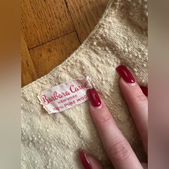 50s Vintage Cream Boucle Knit Wool Wiggle Dress - Picture 4 of 10